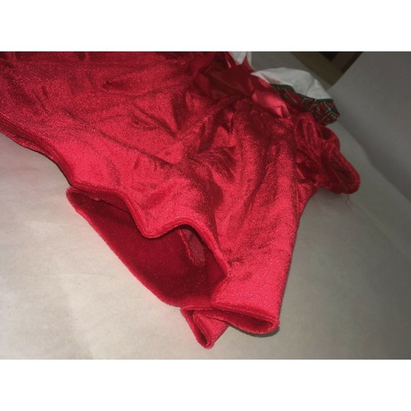 Vtg Rare Editions CHRISTMAS DRESS 24 mos Shiny Red w Plaid Trim - Picture 2 of 6